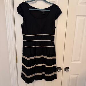 Ann Taylor Black and Cream Striped Mini Dress